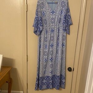 Chico's Blue and White Patterned Maxi Dress